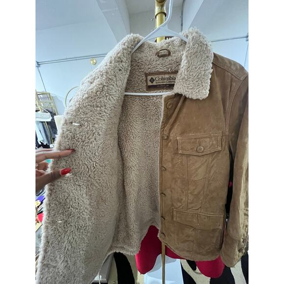 Columbia Sportswear Faux Suede Sherpa Lined Jacket Men’s L Brown Vintage Western - Picture 3 of 3